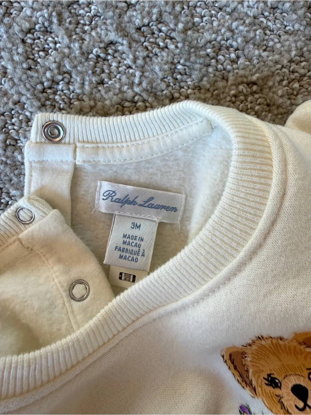 Ralph Lauren Cream Baby Sweatshirt with Embroidered Bear